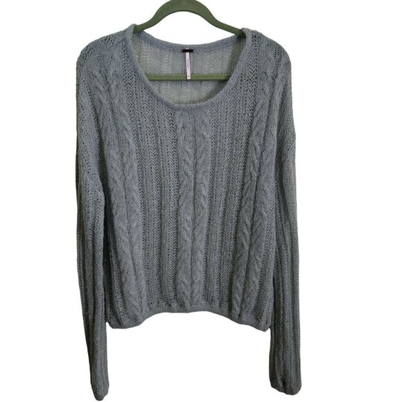 Free People Angel Soft Wool Alpaca Cable Knit Mint Green Sweater Size M - Picture 2 of 9